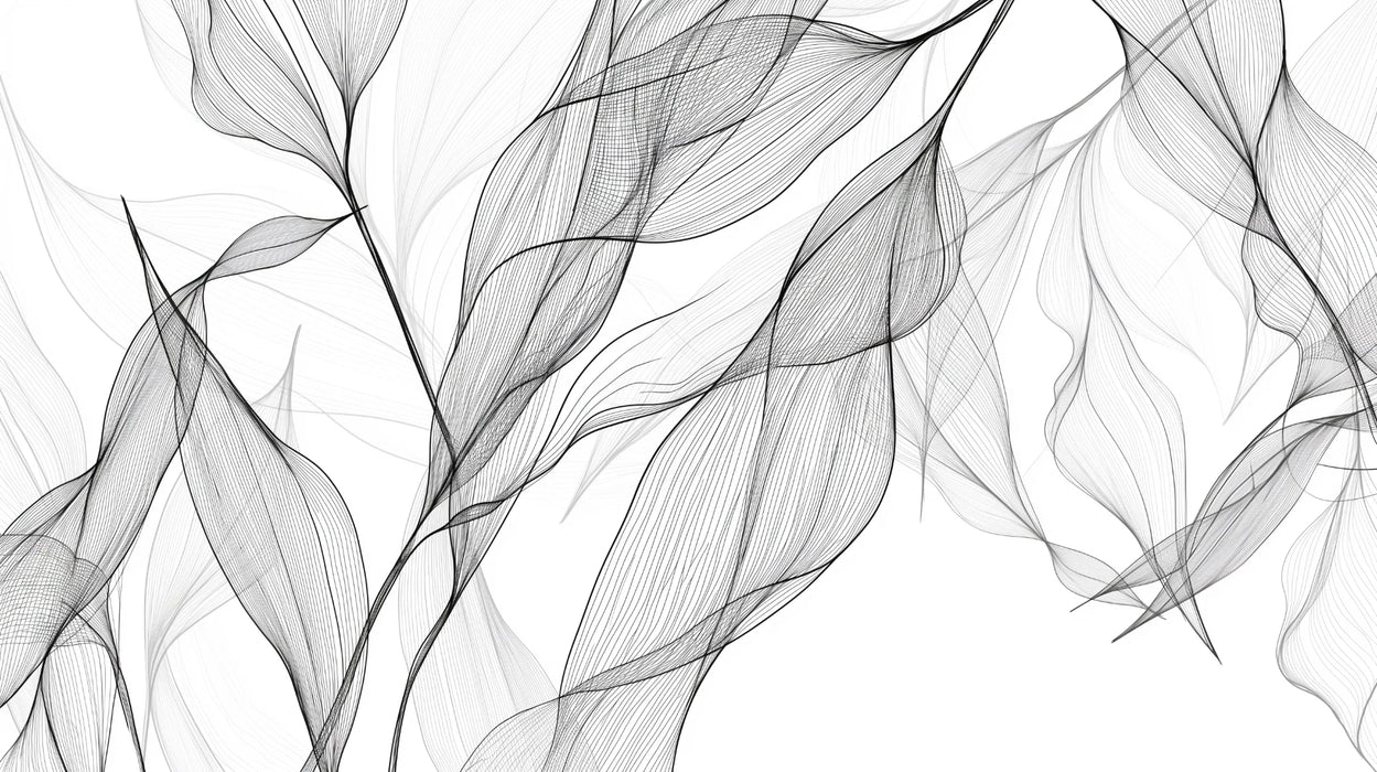 Minimalist black and white foliage wallpaper with delicate botanical design