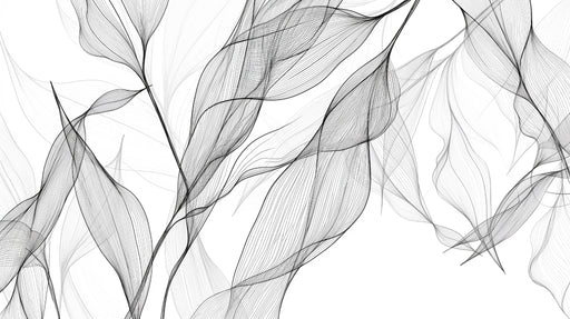 Minimalist black and white foliage wallpaper with delicate botanical design