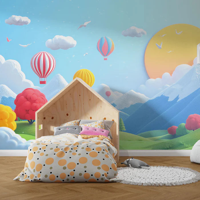 Mural Wallpaper landscapes in hot air balloon | Colorful sky and mountains