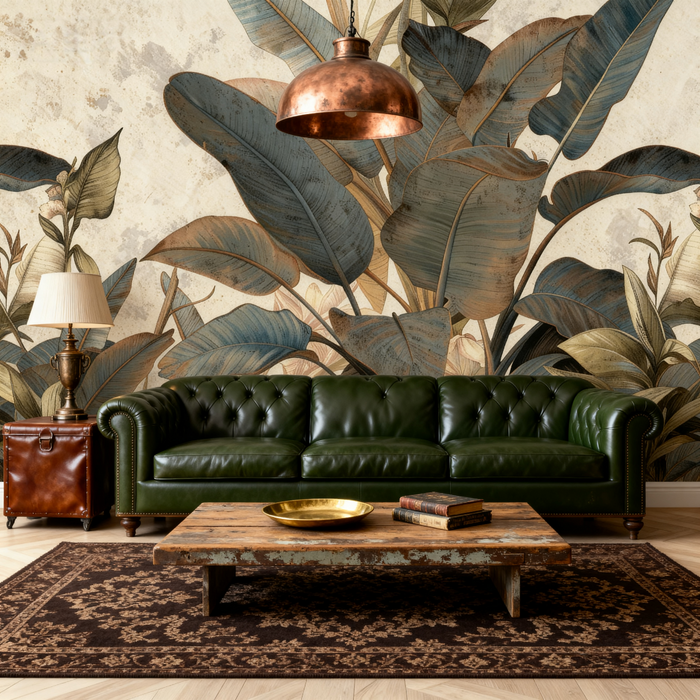 Tropical Jungle Mural Wallpaper | Green and Brown Tones